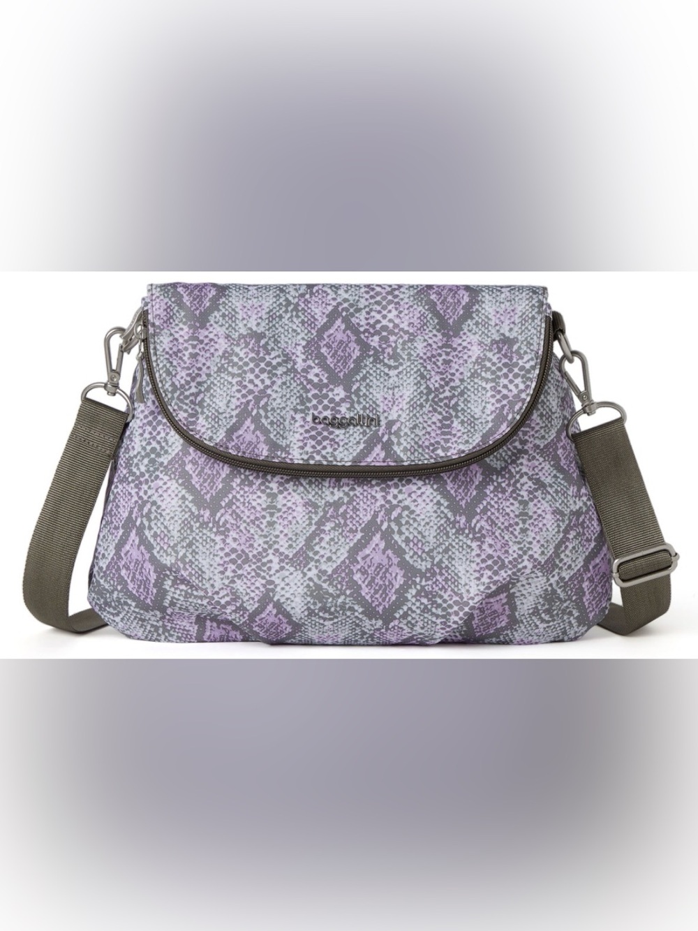 Baggallini Lavender Snake-Print Crossbody Cosmetic Bag
